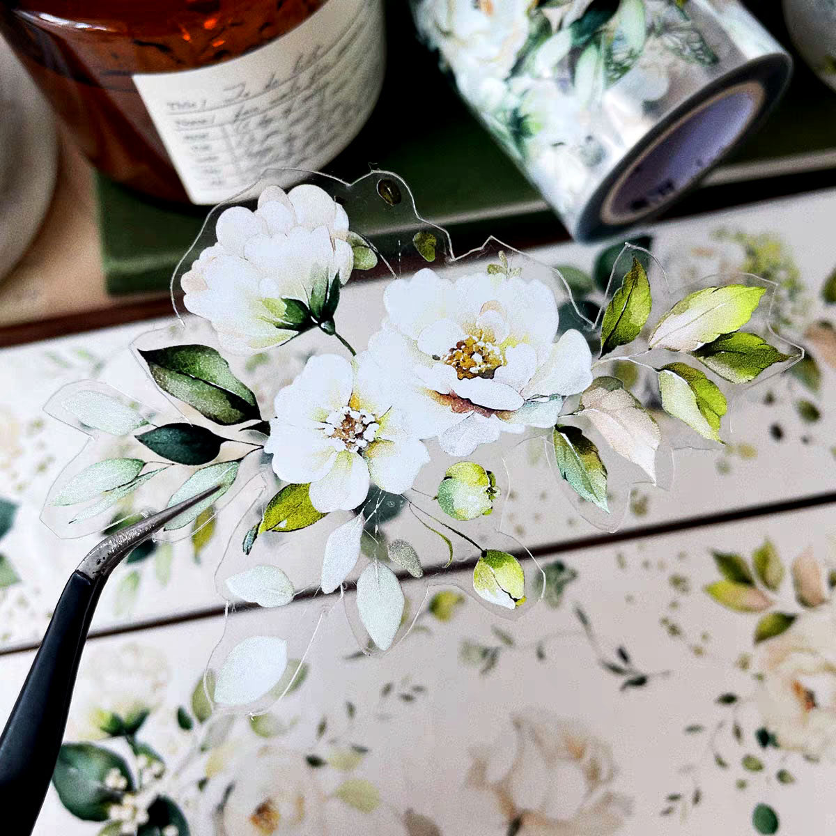 White flowers PET tape ( F514 )