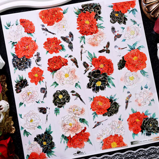 Red/black/white flowers PET tape (F540)