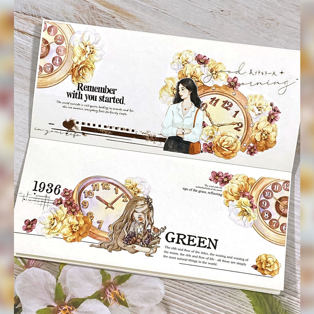 "Clock & Flowers" Pre-cut Floral PET Tape (F617)