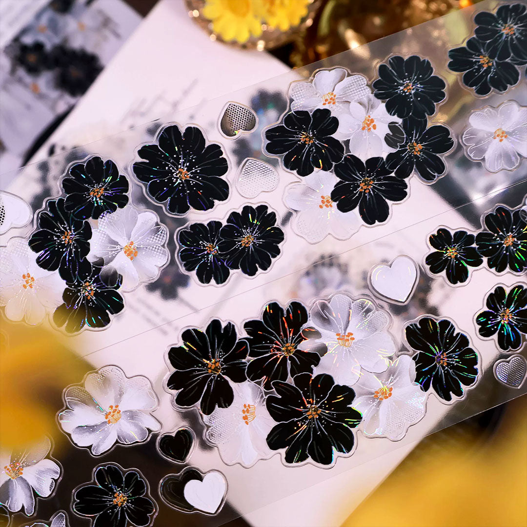 "Ink Flowers" Pre-cut Floral PET Tape (F642)