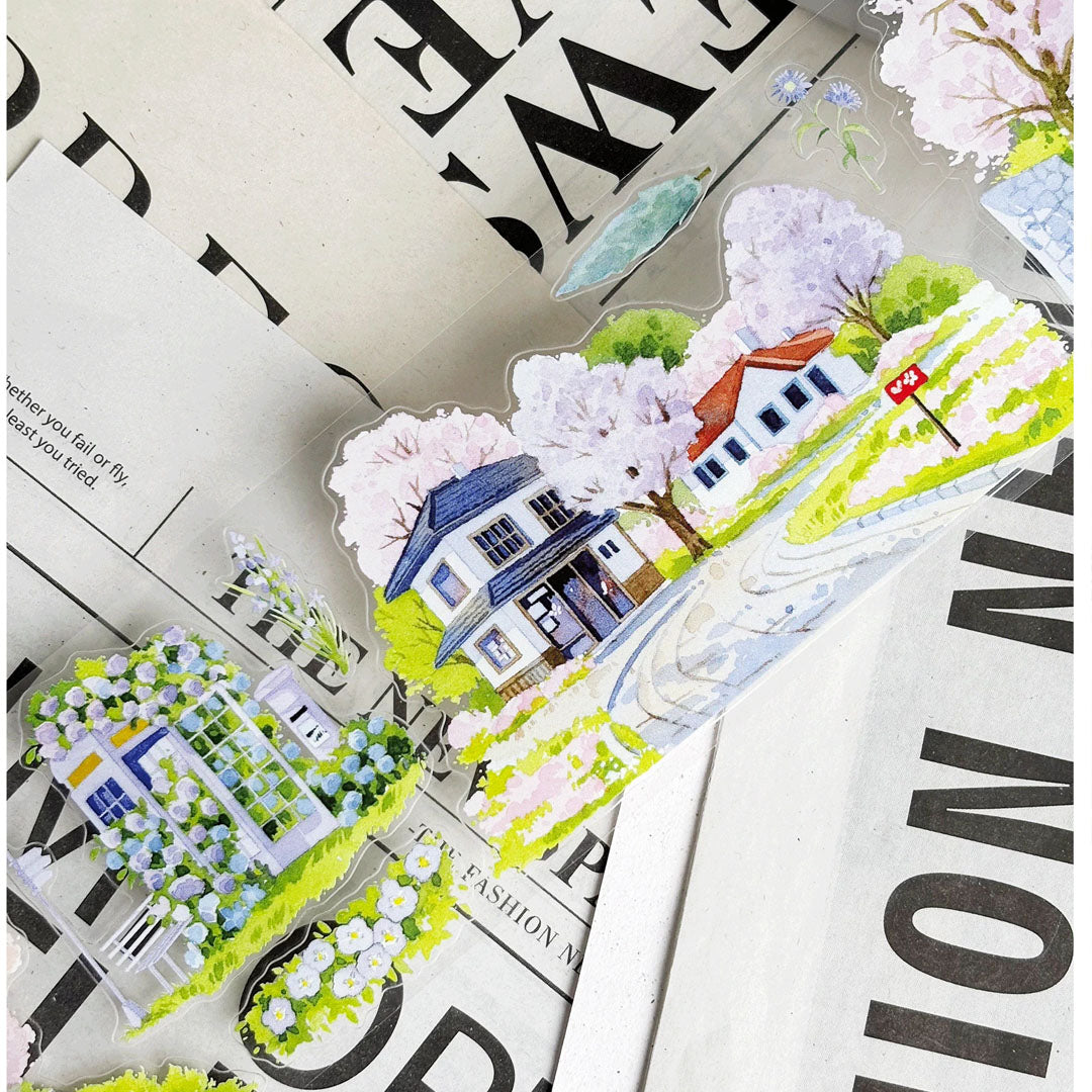 "Street in the Spring" Pre-cut Cityscape PET Tape for Layered Collage (V555)