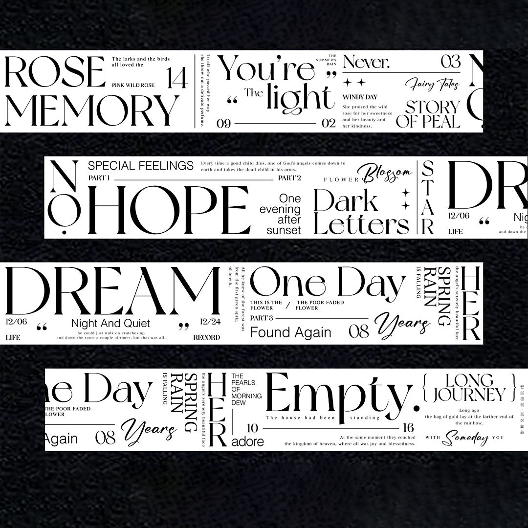 "Black&white thoughts" text PET tape (W525)