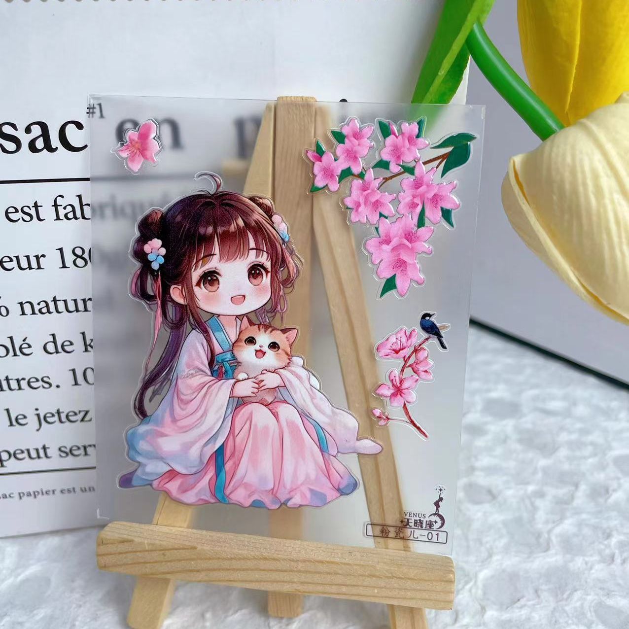 3D stickers set - cute chinese girls & cats (C503)