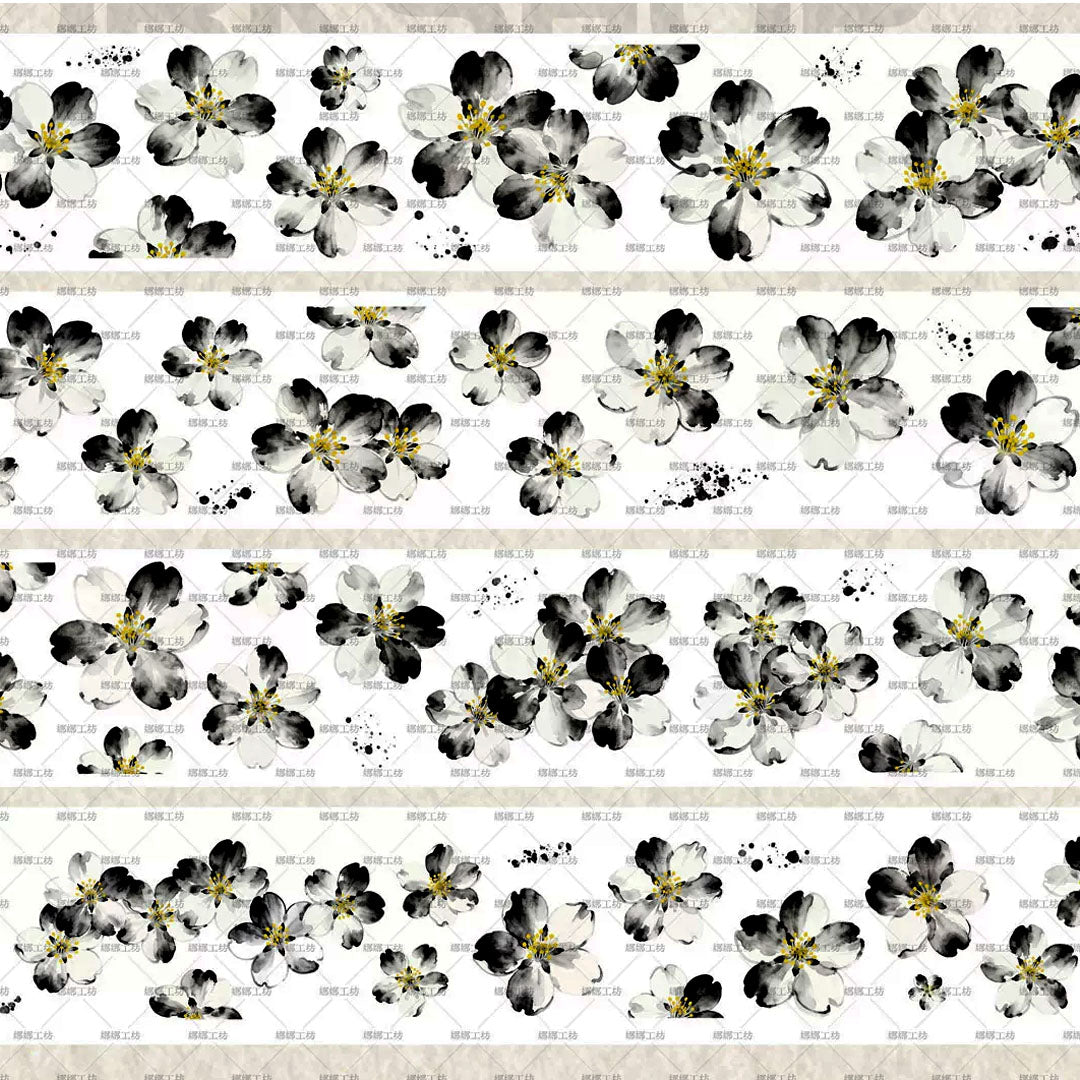 Pre-cut "Ink painting of flowers" Floral PET Tape (F591)