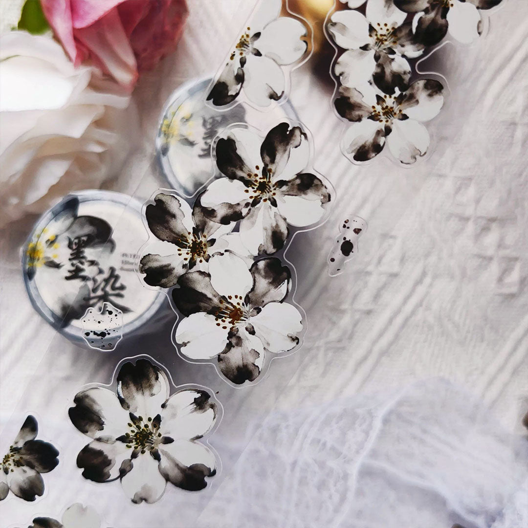 Pre-cut "Ink painting of flowers" Floral PET Tape (F591)