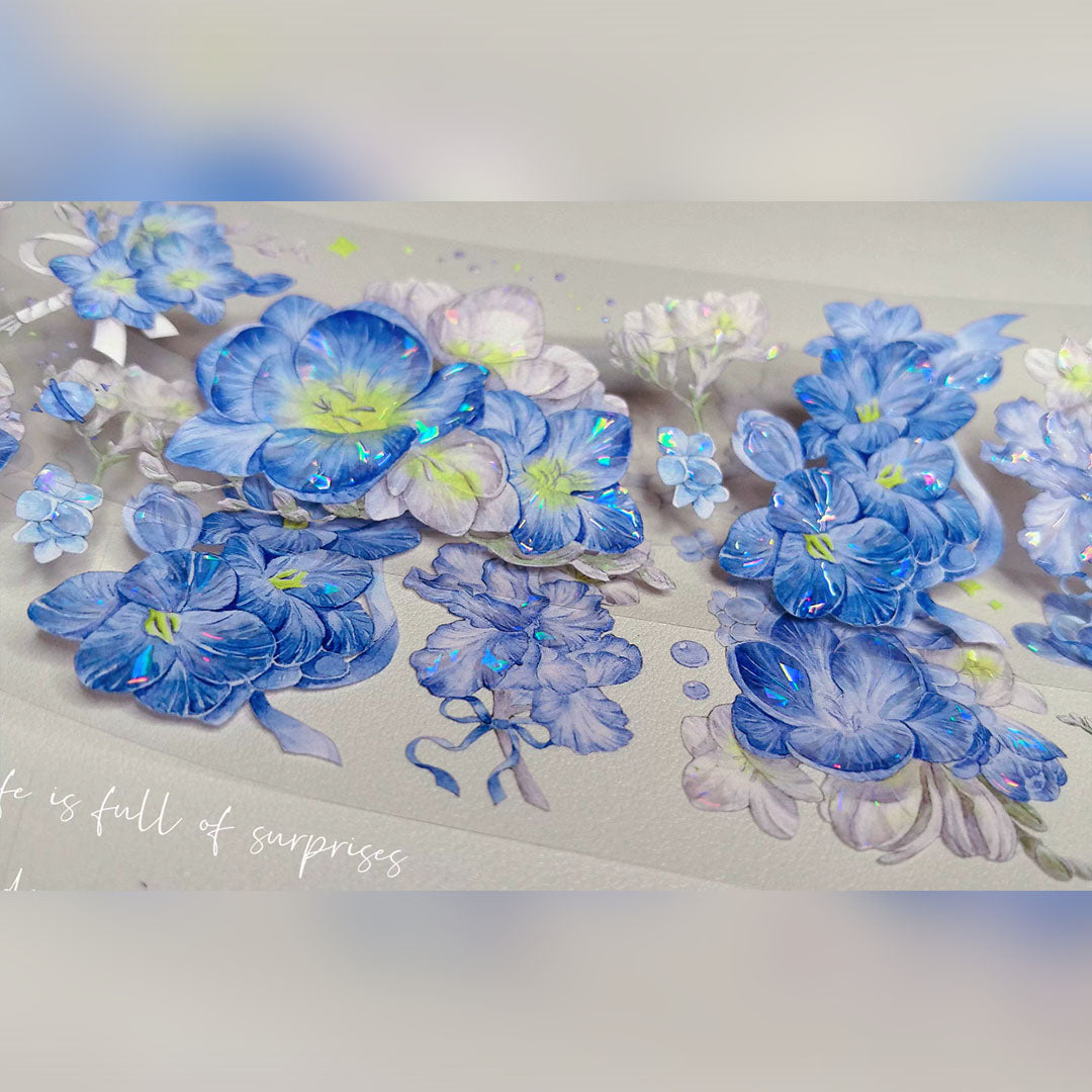 "Blue crystal flower" Luxury Floral PET Tape (F606)