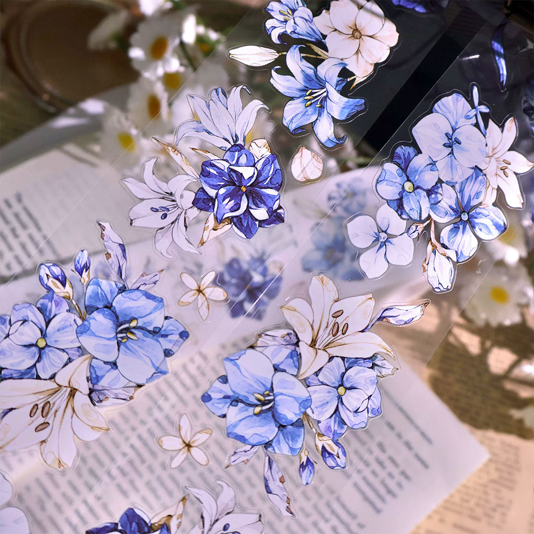 "Blue/White" Pre-cut Floral PET Tape (F610)