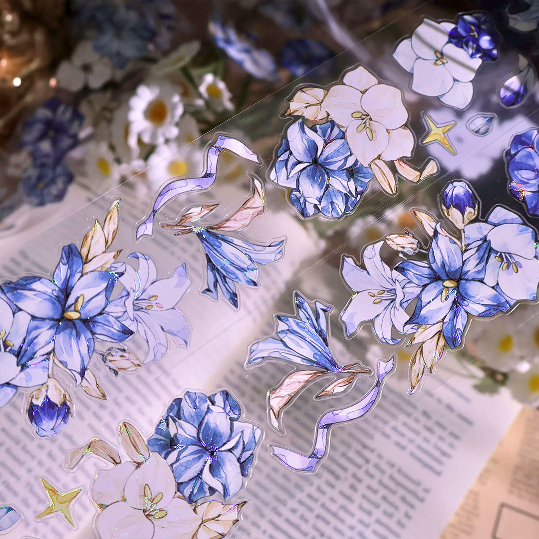 "Blue/White" Pre-cut Floral PET Tape (F610)