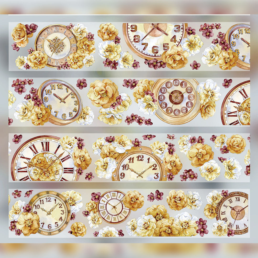 "Clock & Flowers" Pre-cut Floral PET Tape (F617)