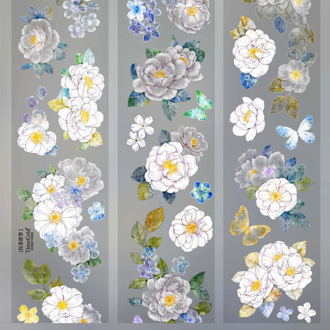 "White Camellia" Pre-cut Floral PET Tape (F619)