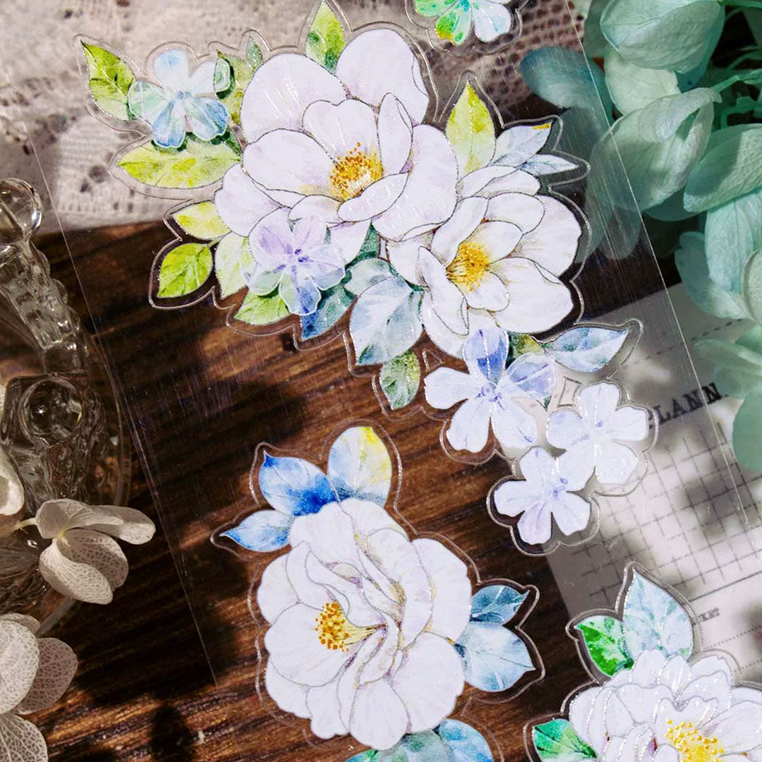 "White Camellia" Pre-cut Floral PET Tape (F619)