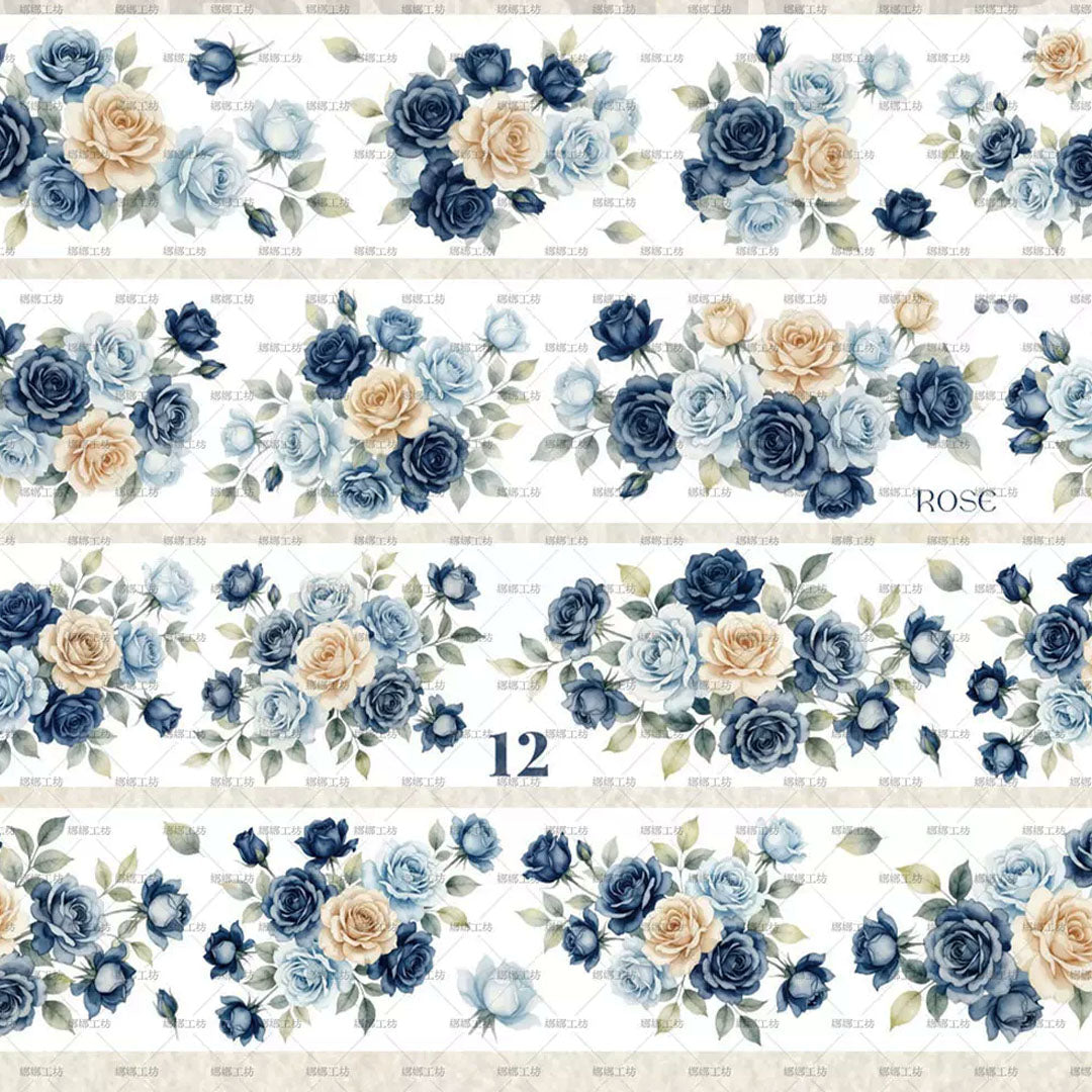 "Blue Mist" Pre-cut Floral PET Tape (F628)