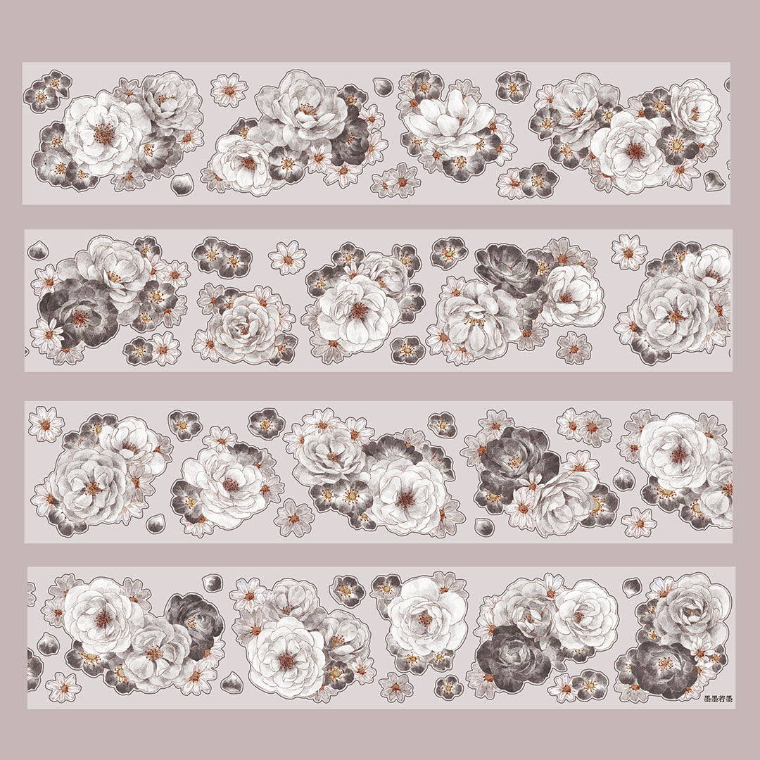 "Ink-black" Pre-cut Floral PET Tape (F629)