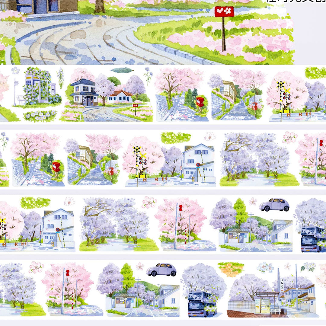 "Street in the Spring" Pre-cut Cityscape PET Tape for Layered Collage (V555)