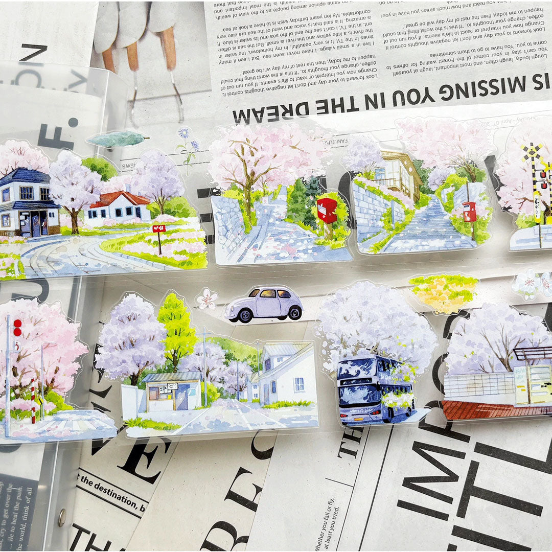 "Street in the Spring" Pre-cut Cityscape PET Tape for Layered Collage (V555)