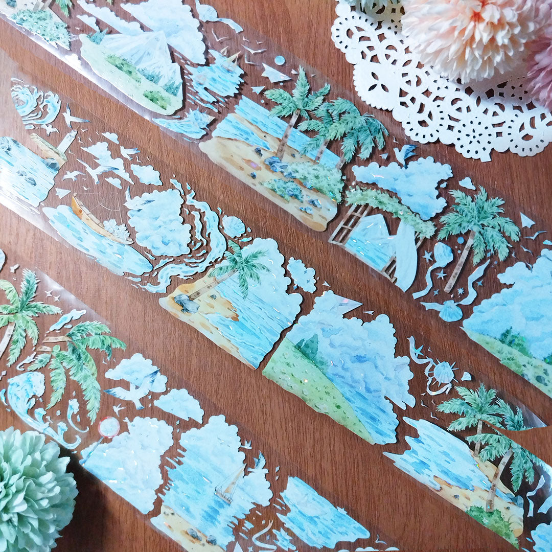 "Summer Coconut Grove" PET Tape with Shell Gold Foil (V567)