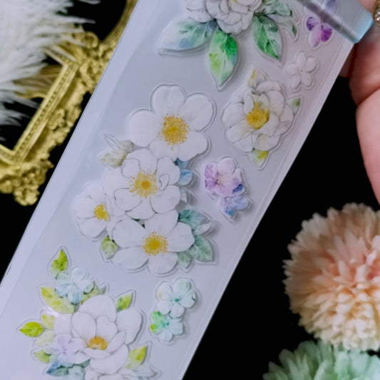 "White Camellia" Pre-cut Floral PET Tape (F619)