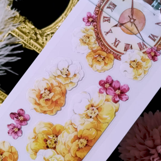 "Clock & Flowers" Pre-cut Floral PET Tape (F617)