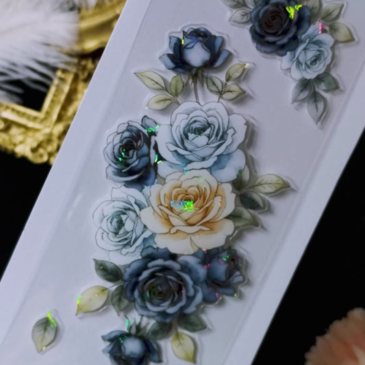 "Blue Mist" Pre-cut Floral PET Tape (F628)
